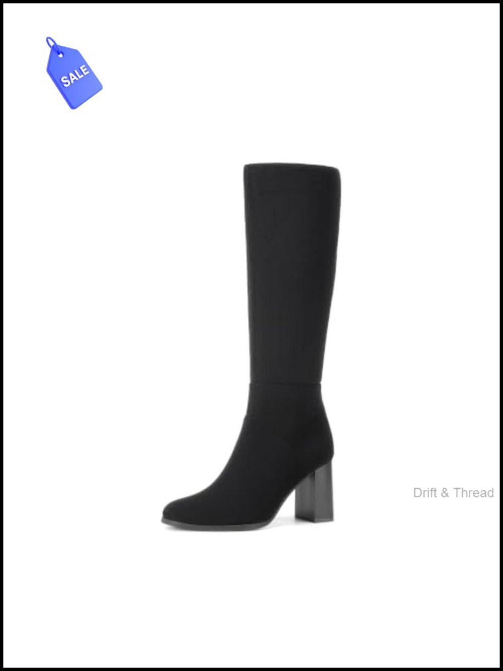 Faux Suede Knee High Boots 3.3" Block Heel Zip Up Women's
